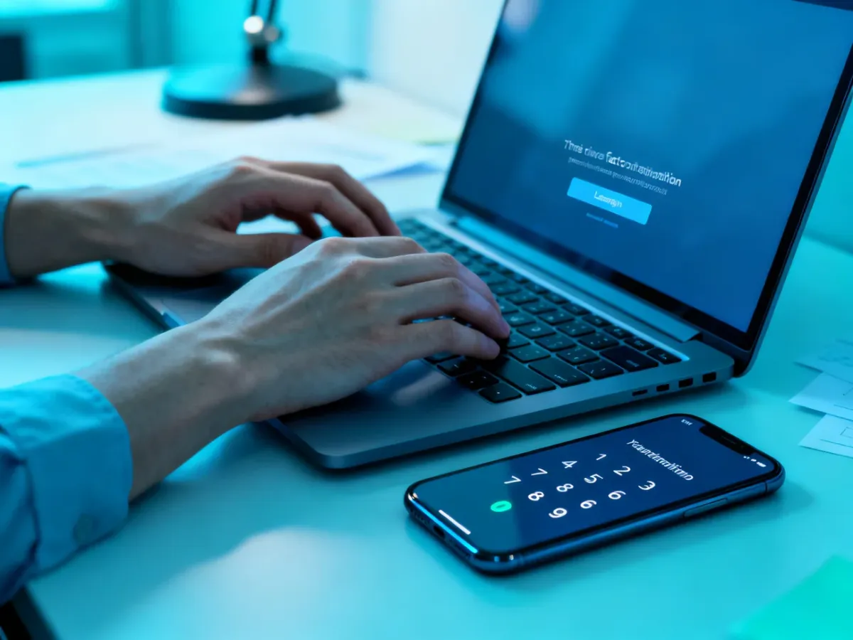 Logowanie z użyciem laptopa i kodu 2FA na telefonie