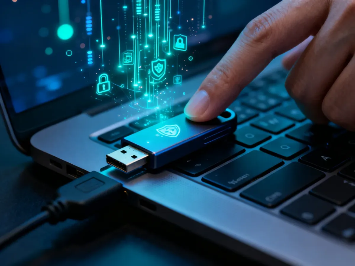 Fizyczny klucz bezpieczeństwa U2F podpisujący logowanie po podłączeniu do laptopa