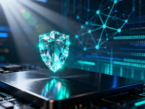 Cyfrowa kłódka na ekranie laptopa symbolizująca zabezpieczenie danych za pomocą szyfrowania BitLocker.